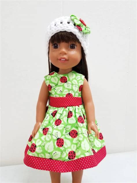 Wellie Wishers Doll Dress and Hat with Lady Bugs