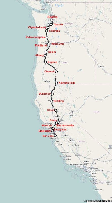 Map of Coast Starlight Train Route