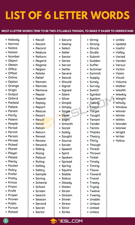 959 Common 6 Letter Words in English • 7ESL