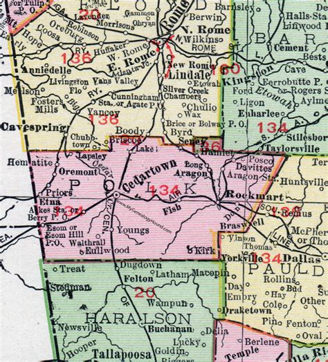 Polk County, Georgia, 1911, Map, Cedartown, Rockmart, Aragon, Esom Hill ...