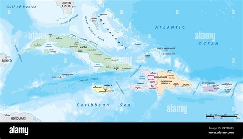 Mapa vectorial de las Antillas Mayores en la región del Caribe Imagen Vector de stock - Alamy