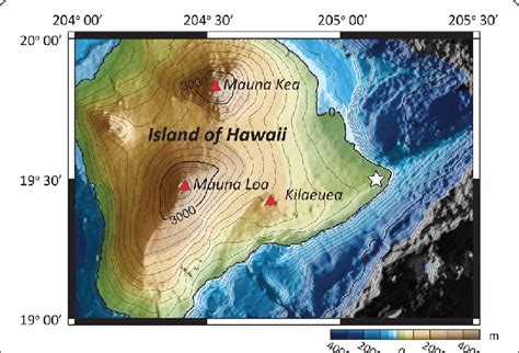 Map of the Big Island of Hawaii and the sample location (white star ...