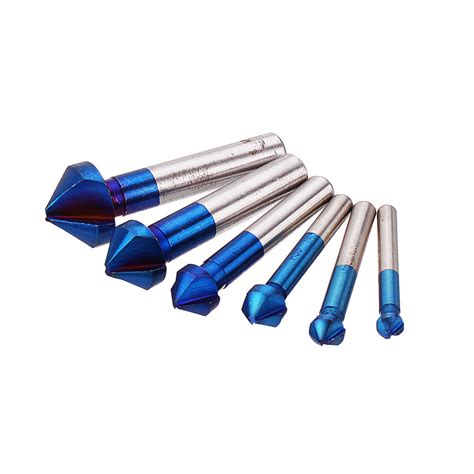 Drillpro 6Pcs 3 Flutes HSS Blue Nano Chamfering End Mill 90 Degree ...