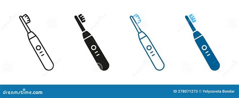 Electric Toothbrush Silhouette And Line Icon Set. Daily Oral Hygienic Black And Color Sign ...