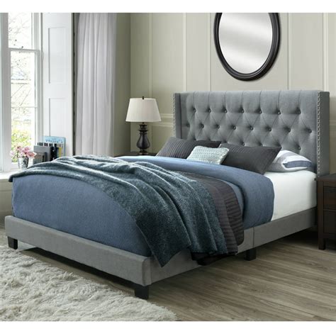 DG Casa Bardy Diamond Tufted Upholstered Wingback Headboard with Nailhead Trim Panel Bed Frame ...