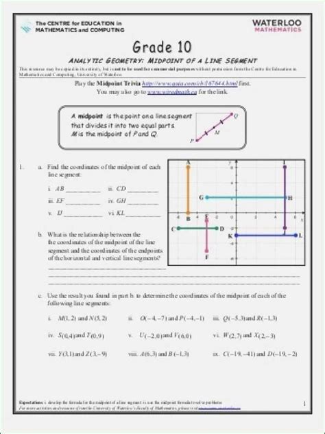 50 The Midpoint Formula Worksheet