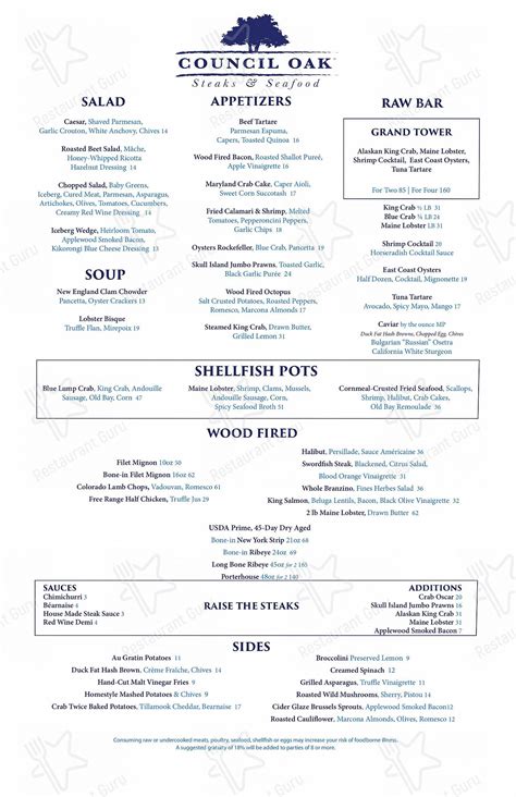 Menu at Council Oak Steaks & Seafood pub & bar, Atlantic City