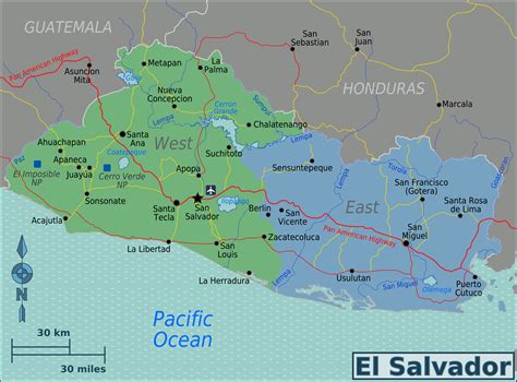 Landkarte El Salvador (Übersichtskarte/Regionen) : Weltkarte.com - Karten und Stadtpläne der Welt