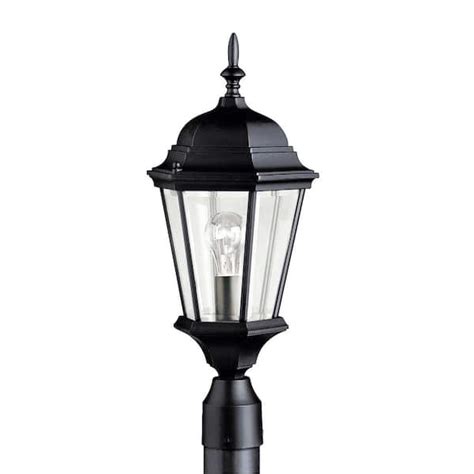 KICHLER Madison Hardwired 1-Light Black 4x4 Outdoor Deck Lamp Post Light with Clear Beveled ...