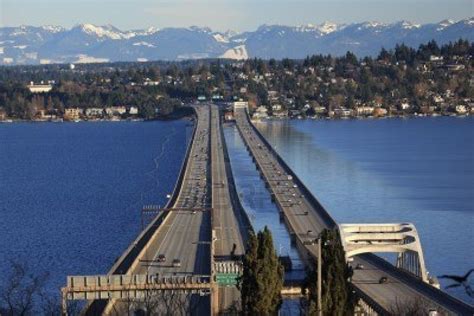 I-90 Bridge Seattle Mercer Island Highway Cars Snowy Cascade.. | Mercer island, Bellevue ...