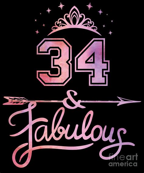 Women 34 Years Old And Fabulous Happy 34th Birthday product Digital Art ...