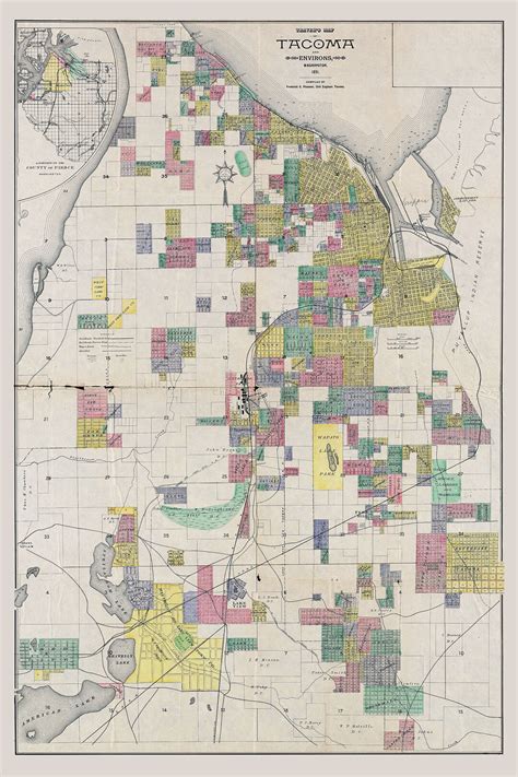 1891 Map of Tacoma Washington and Environs - Etsy