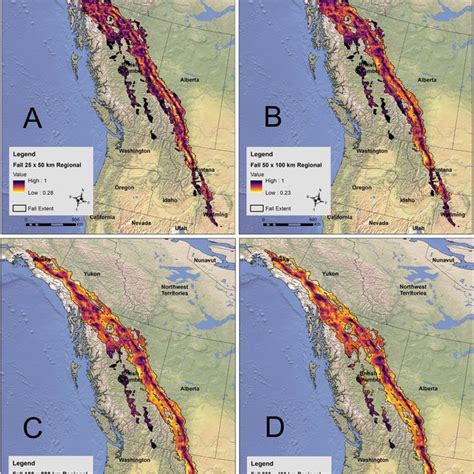 Regional-level Golden Eagle fall migration corridors defined by the ...