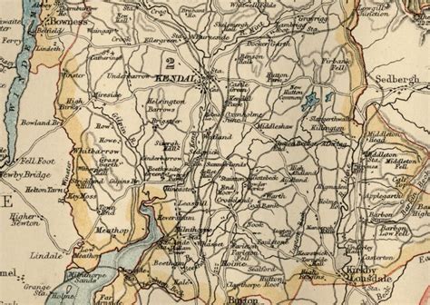 Westmorland County England: Detailed 1889 Map showing Towns; Cities ...