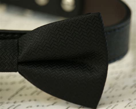 Black dog bow tie Collar- Leather dog collar - Pet wedding accessory ...