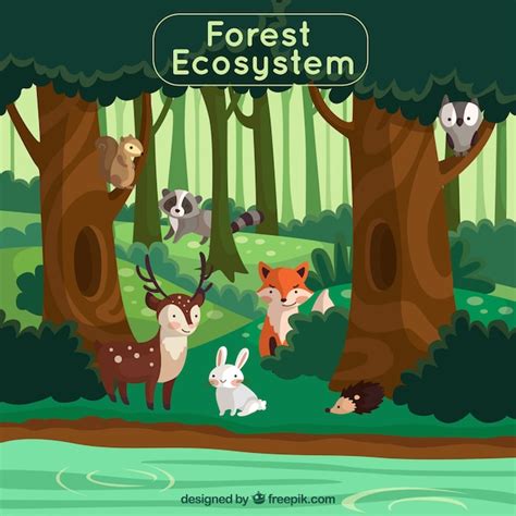 Forest ecosystem concept with lovely animals | Free Vector