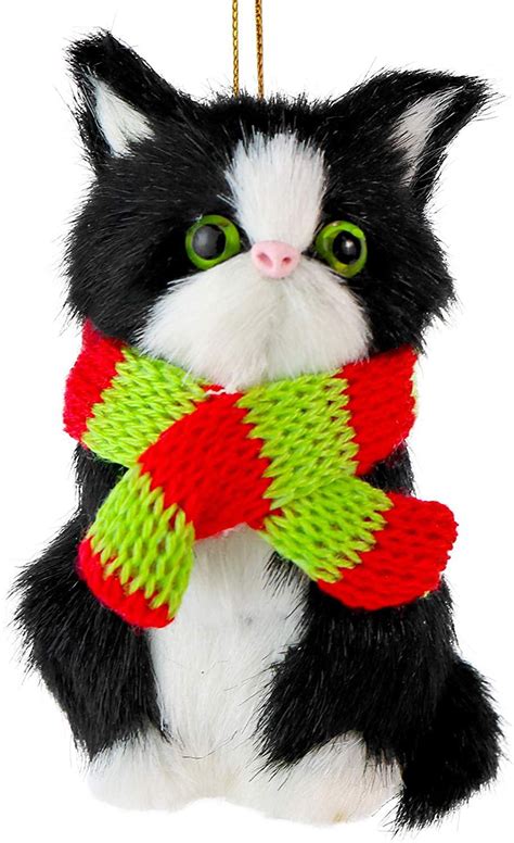 Ornativity Christmas Mini Cat Ornament - Furry Black Kitten with Scarf ...
