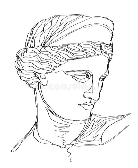 One line drawing sketch greek sculpture.Modern single line art, aesthetic contour. royalty free ...