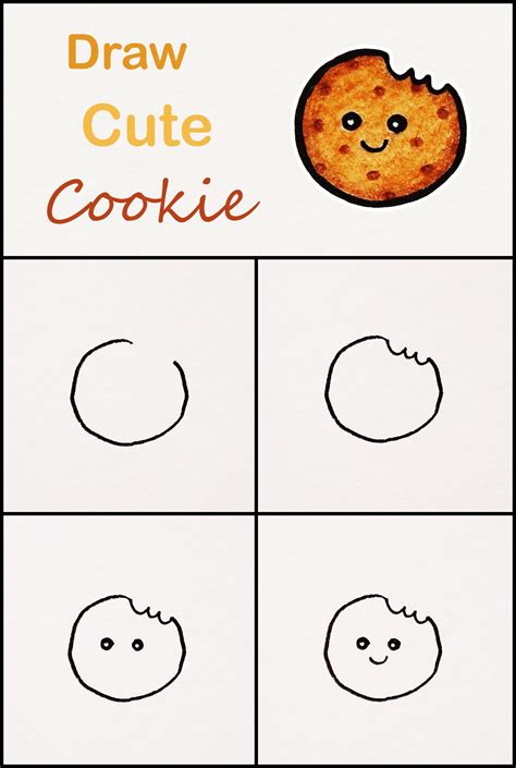 Learn how to draw a cute Cookie step by step ♥ very simple tutorial #cookie #drawings #kawaii # ...