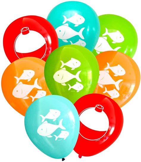 Fish and Bobber Balloons (16 pcs) Fishing Party Decorations (Red, Orange, Aqua, Lime) - Teesblue