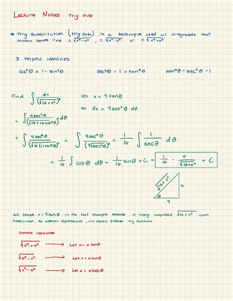 Trig sub - trig sub - Lecture Notes : trig sub ☆ Trig substitution ...