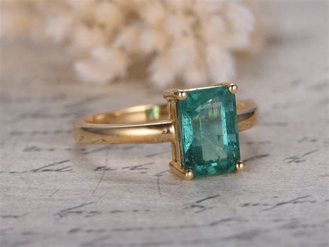 Emerald Engagement Ring Emerald Cut Ring 14K Yellow Gold - Etsy