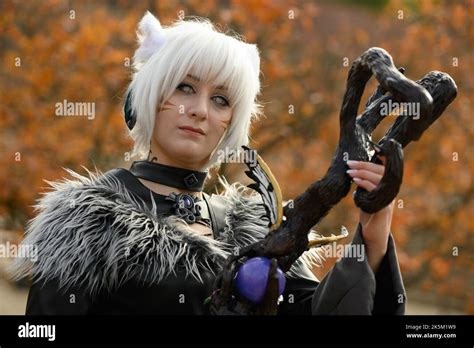 Kassel, Germany. 09th Oct, 2022. Attendee Ciara, costumed as Yshotla, stands on Japanese popular ...