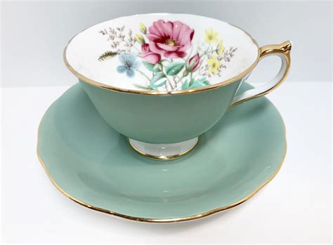 Seafoam Green Aynsley Tea Cup and Saucer, Sage Aynsley, Antique Teacups, Bone China Tea Cups ...