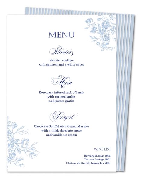 Wedding menu card Embossed toile de jouy | Card table wedding, Wedding menu cards, Menu cards