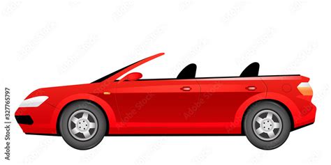 Red cabriolet cartoon vector illustration. Fashionable summer car without roof flat color object ...