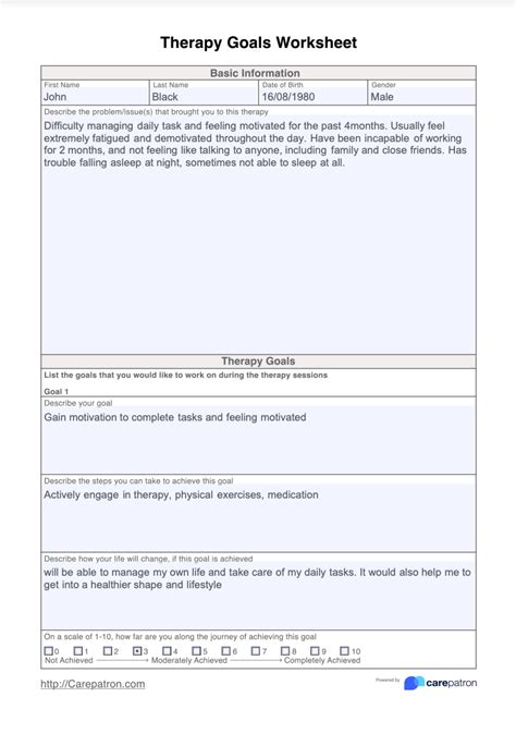 Therapy Goals Worksheet & Example | Free PDF Download