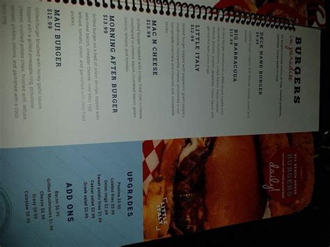 Menu at Beach House Grill restaurant, Kingsville