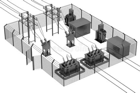 Electrical Substation with High Voltage Lines. Transmission and ...