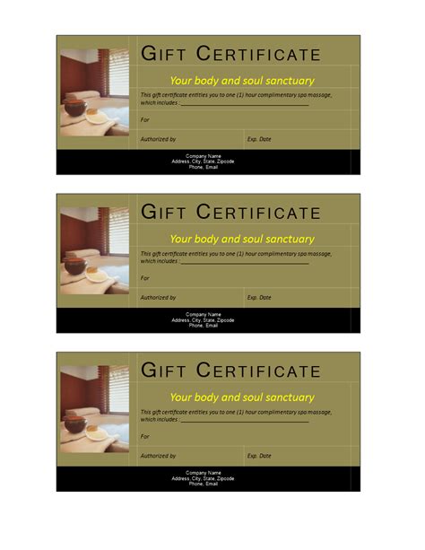 SPA gift certificate noncash value | Templates at allbusinesstemplates.com