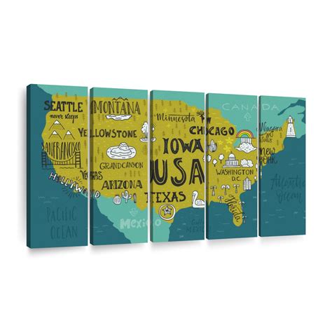 Illustrated US States Map Wall Art | Digital Art