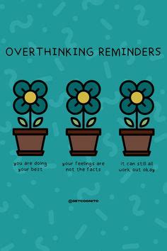 teal drawing of flower pots with quotes for overthinking for mental ...