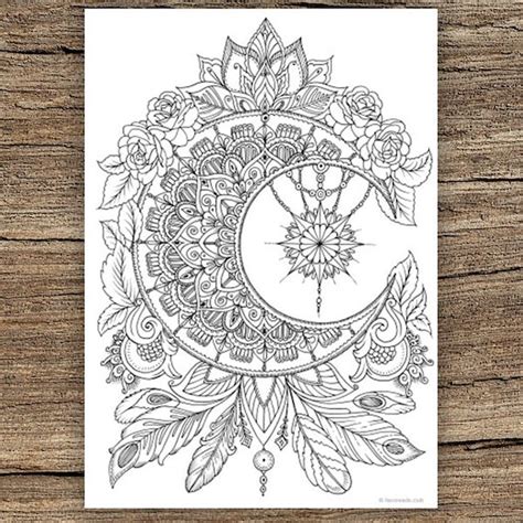 Moon Printable Adult Coloring Page From Favoreads coloring - Etsy