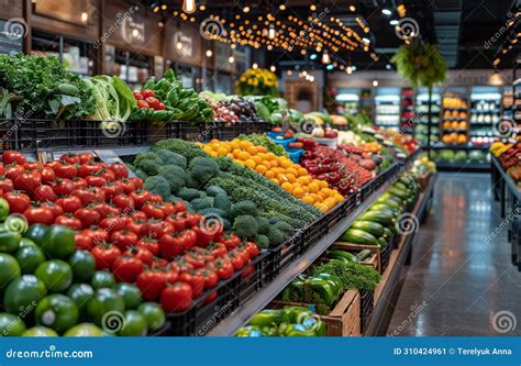 Grocery Store Produce Aisle with Large Selection of Fresh Fruits and ...