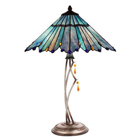 River of Goods 24.75 in. Blue Stained Glass Indoor Table Lamp with Whimsical Shade-15537 - The ...