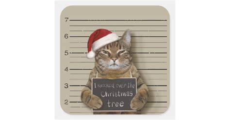 Mugshot Cat Christmas Square Sticker | Zazzle