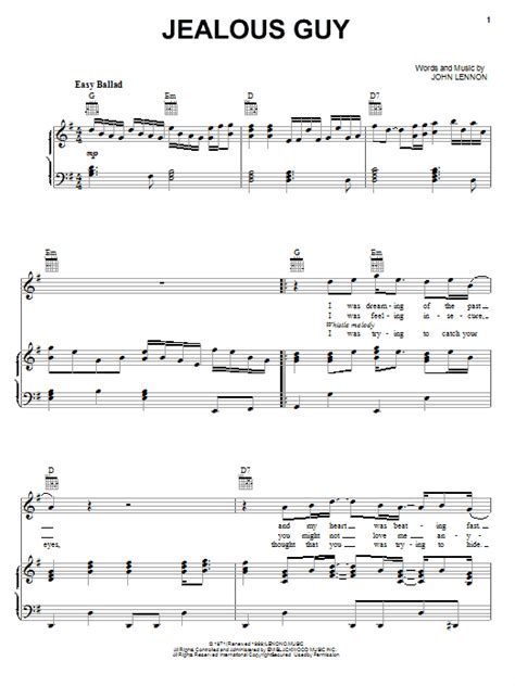 Jealous Guy by John Lennon Sheet Music for Piano, Vocal & Guitar Chords (Right-Hand Melody) at ...