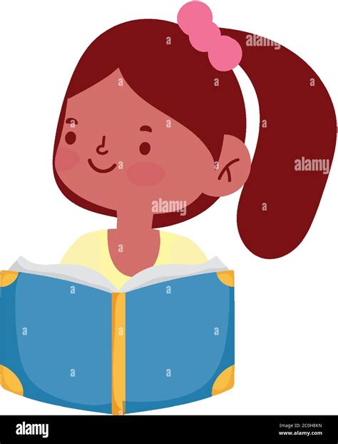 little student girl reading book cartoon character isolated icon vector ...