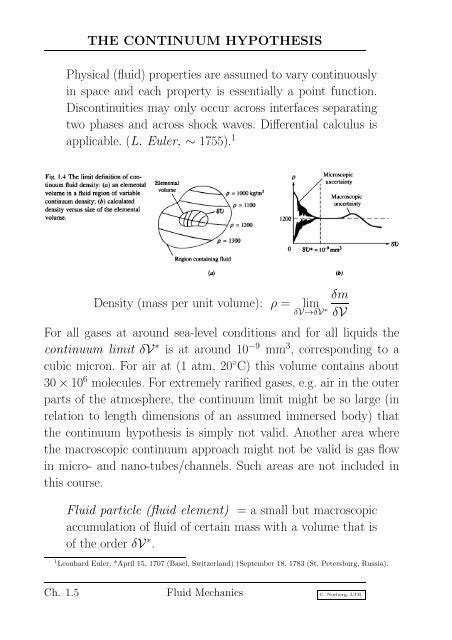 THE CONTINUUM HYPOTHESIS Physical (fluid) properties are ...