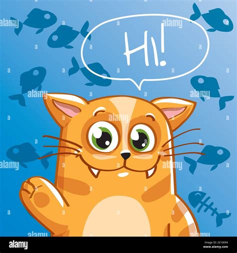 Vector illustration of cartoon cat. Hi Stock Vector Image & Art - Alamy