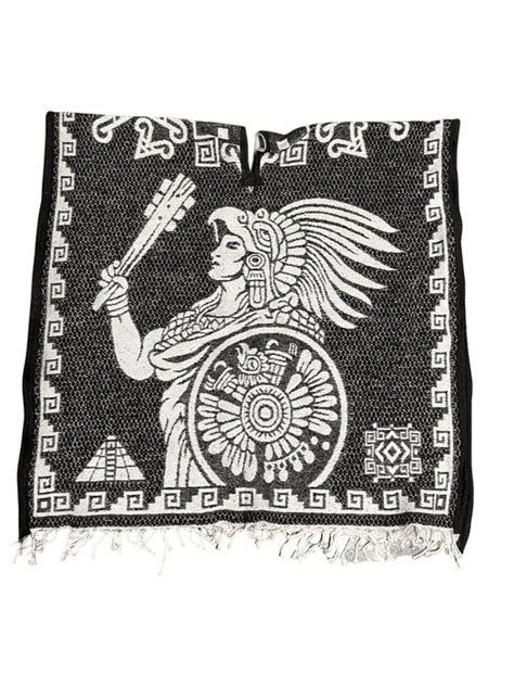 Black and White Aztec Calendar with Aztec Warrior Poncho/Gaban — Rodeo Durango Int'l
