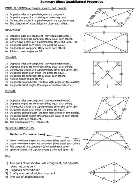 Properties of Quadrilateral Worksheet