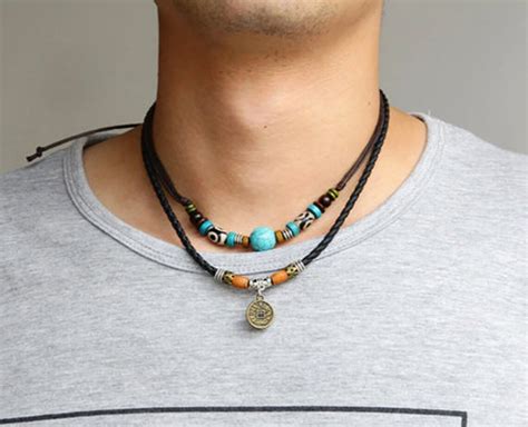 Men 2 Layers Leather Rope Necklace Vintage Fashion Retro Creative Coin Decor Layered Pendant ...