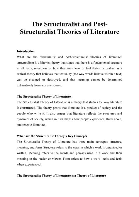 The Structuralist and Post-Structuralist Theories of Literature - The Structuralist and Post ...