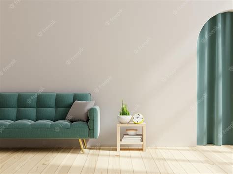 Premium Photo | Living room with green sofa on empty white wall background