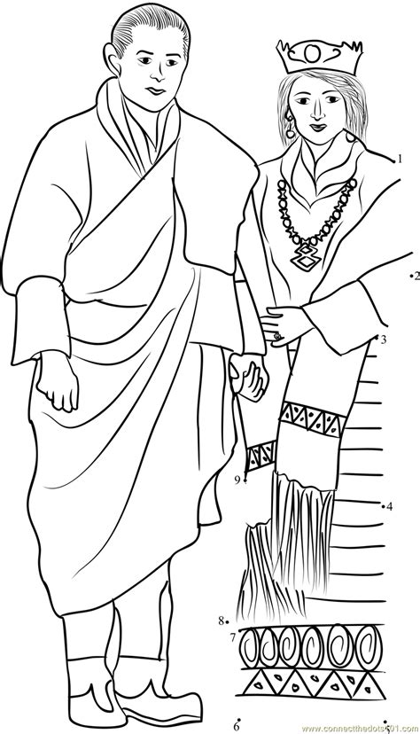 King & Queen of Bhutan dot to dot printable worksheet - Connect The Dots